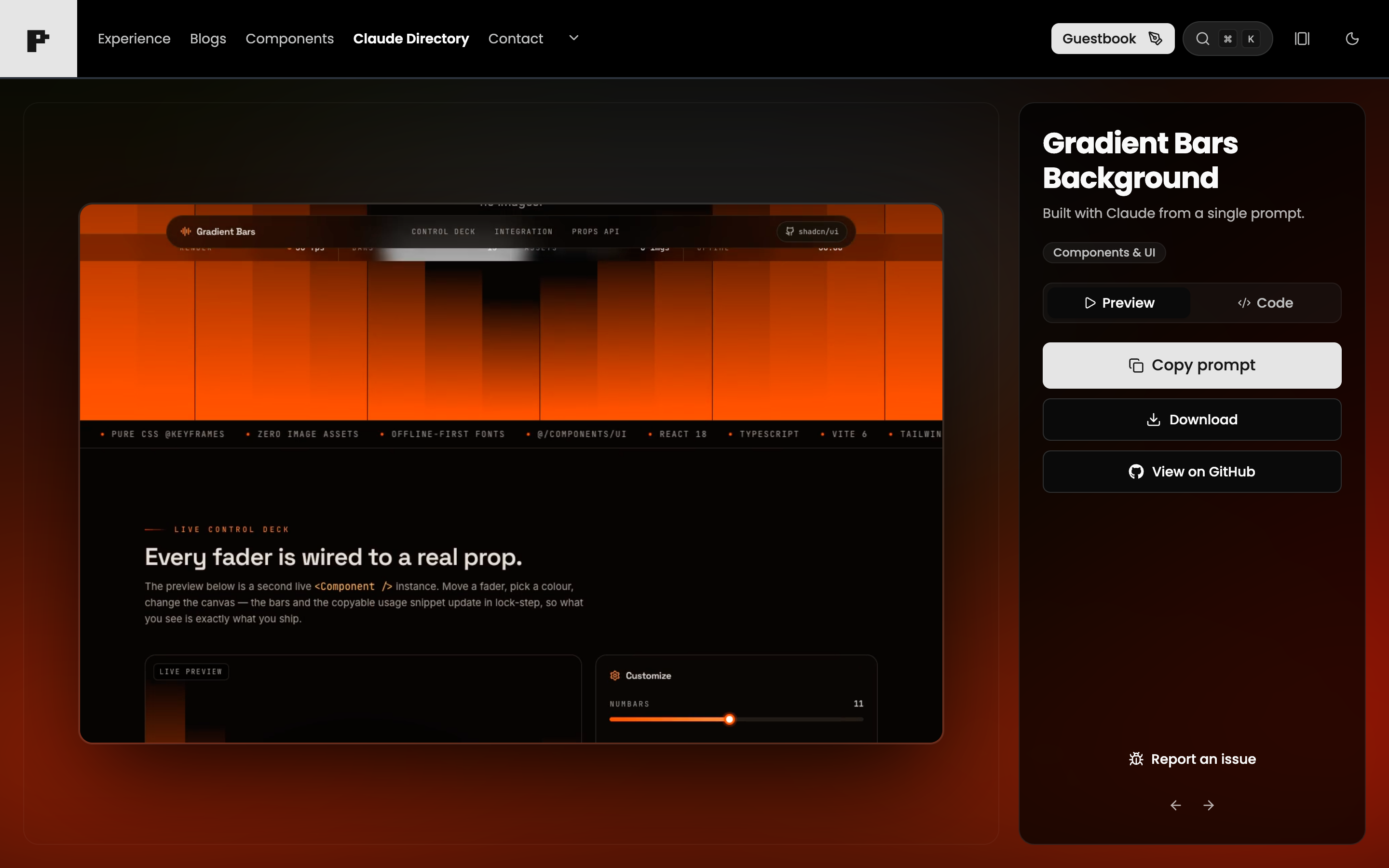Animated gradient bars background component with a live control panel of sliders