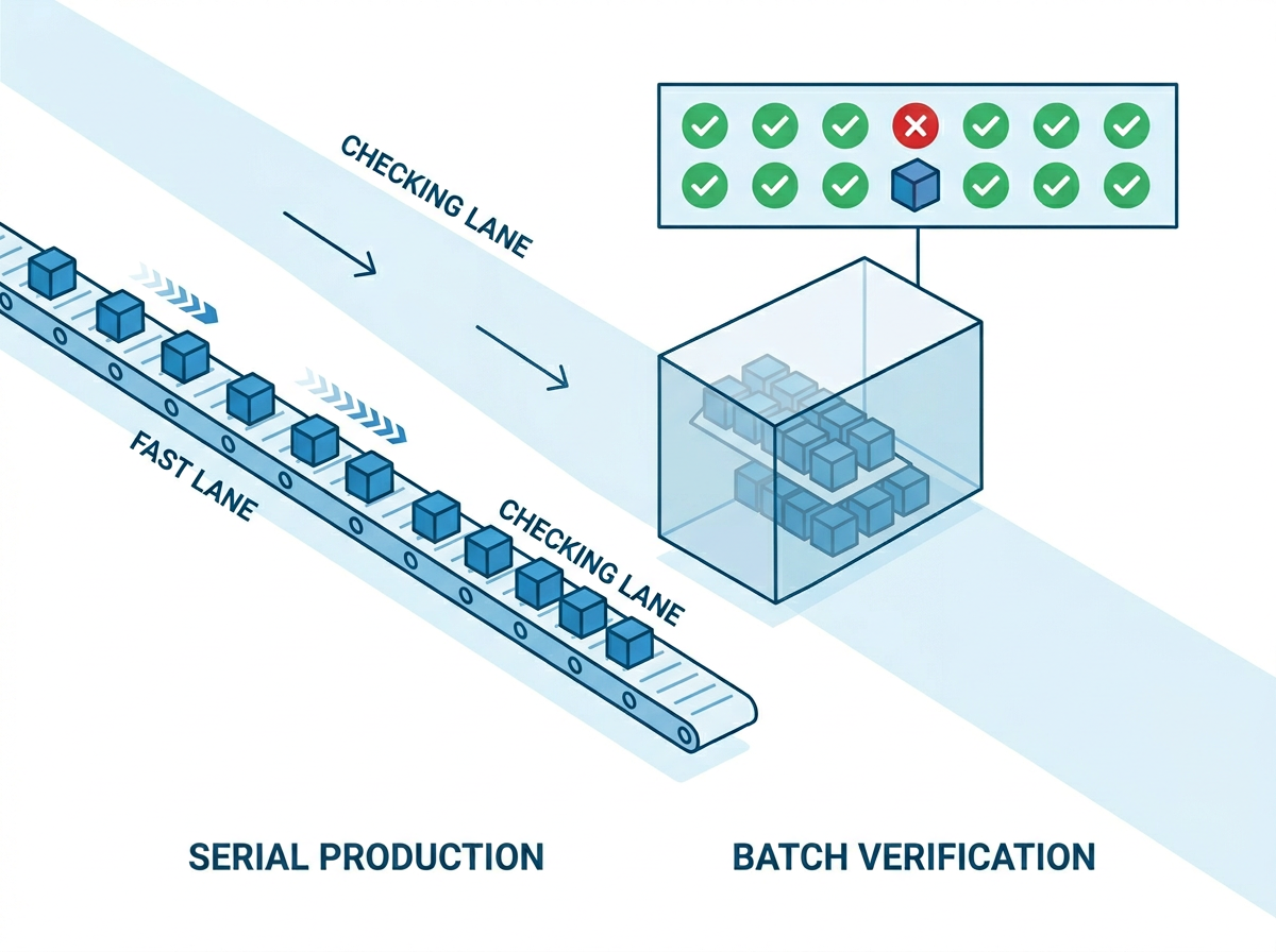 Diagram-style illustration of a small model drafting several tokens and a large model checking them in parallel