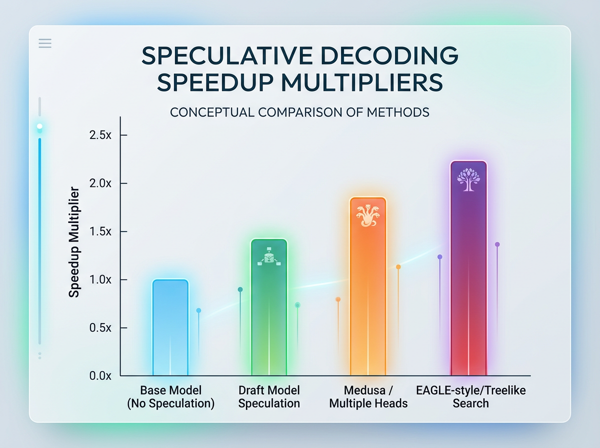 Bar chart concept showing speedup multipliers for different speculative decoding methods