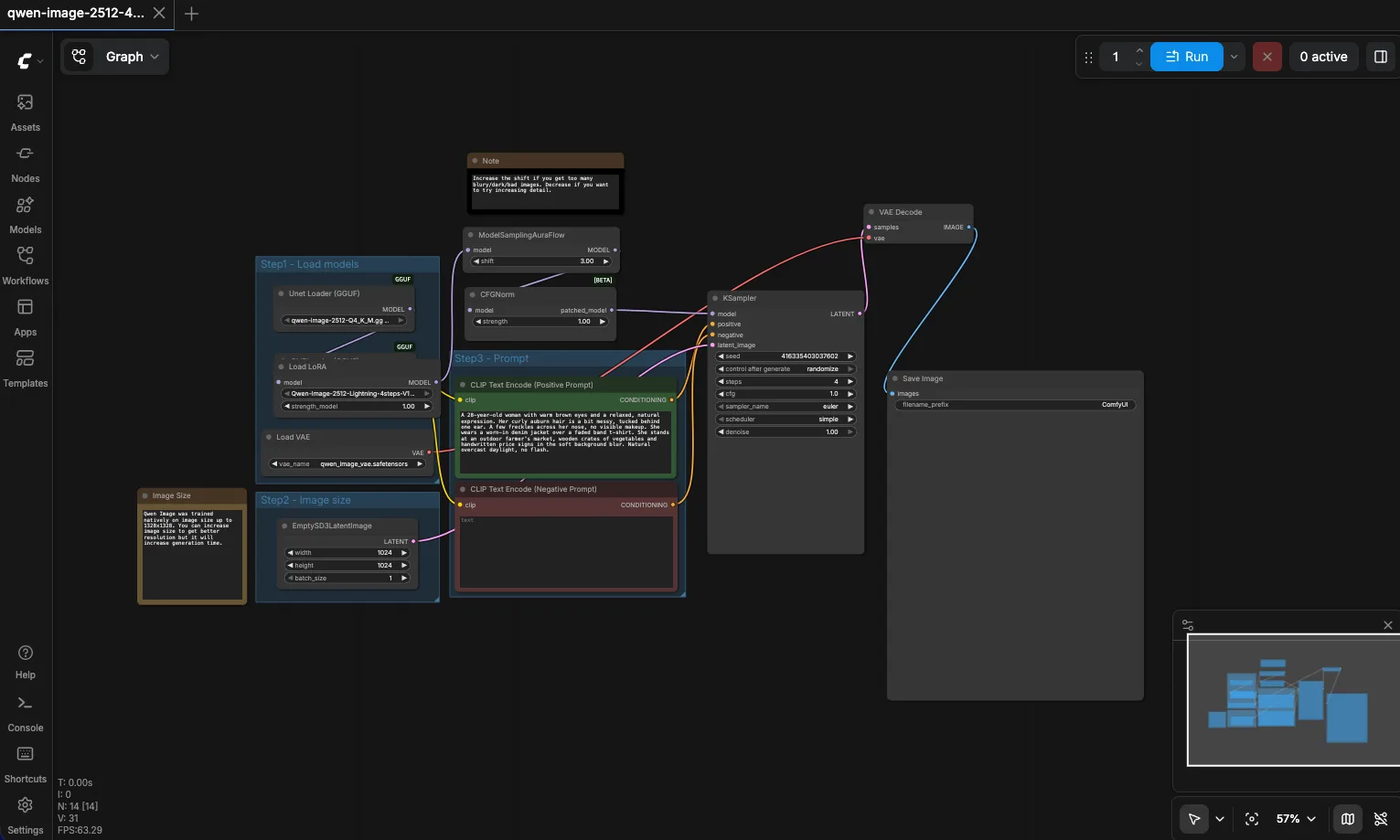 A node-based AI image generation workflow on screen with connected boxes