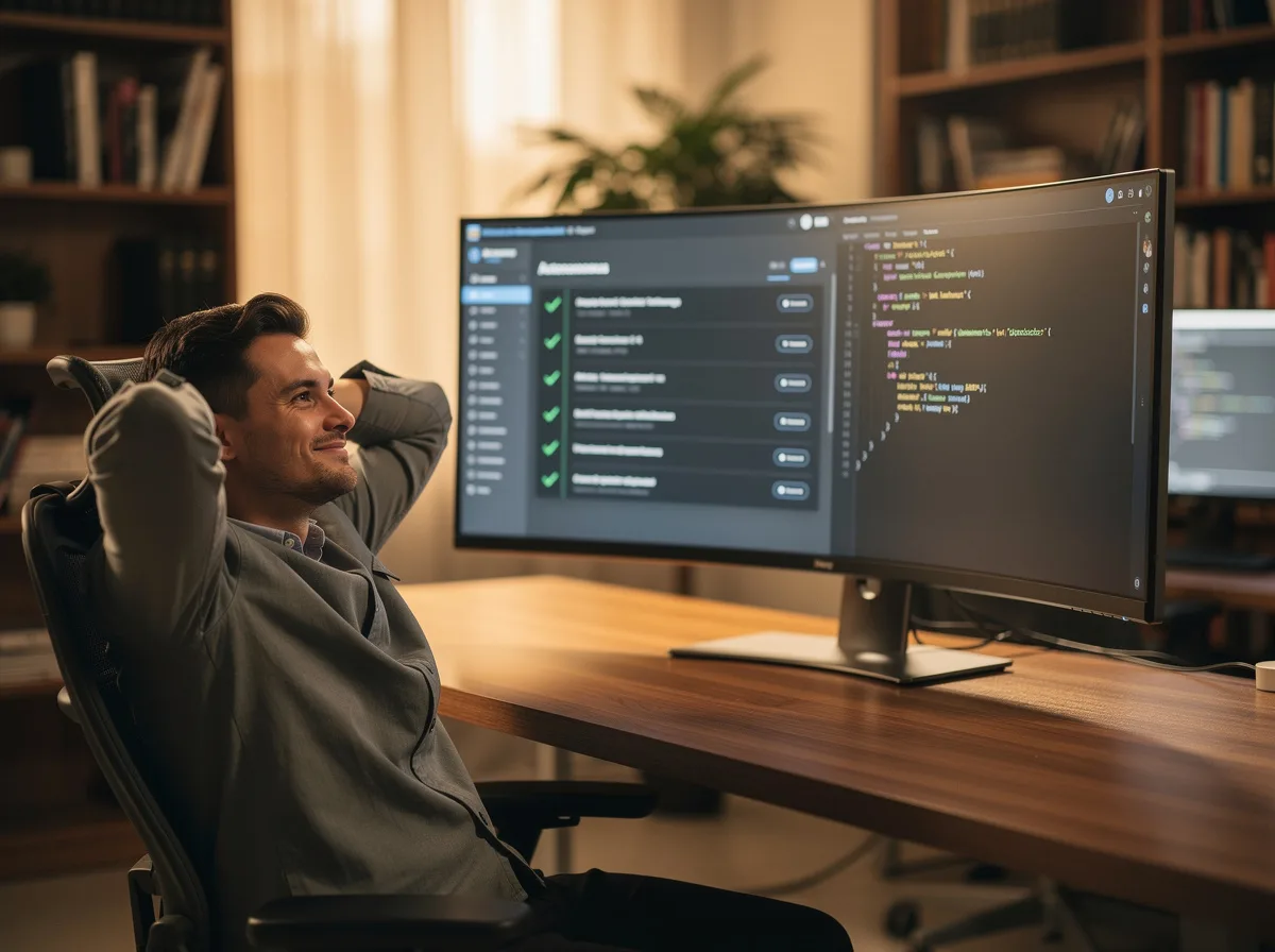 Autonomous coding agent working through a task list while a developer watches