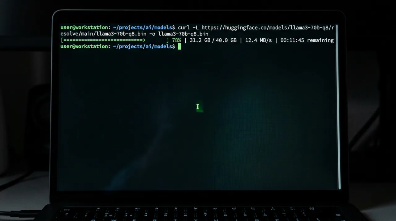 Terminal showing the ollama run command pulling and starting a model