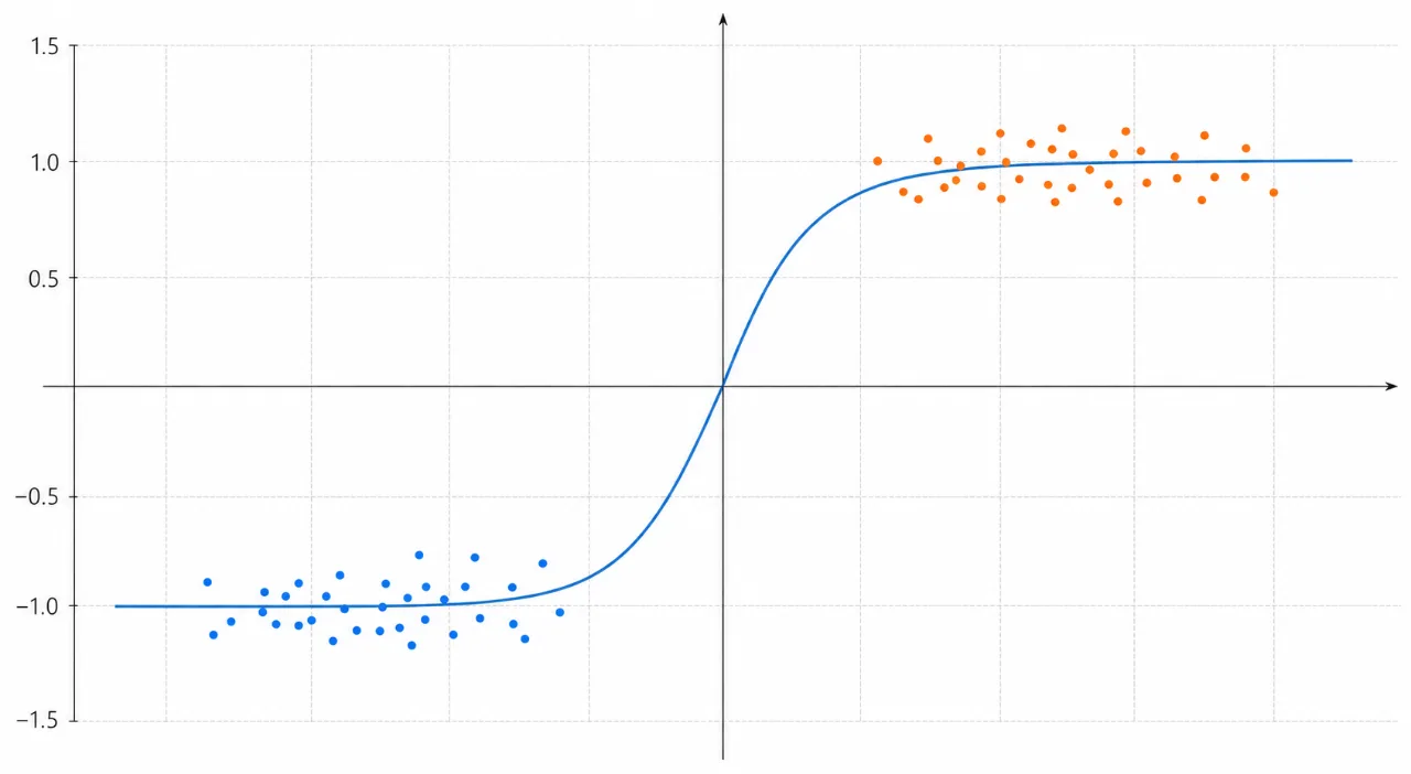 A sigmoid curve illustrating a logistic classification loss separating preferred from dispreferred examples